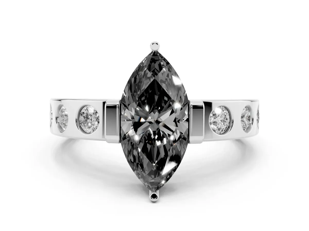 Fancy Black Marquise Cut Diamond Channel-Set Band Ring Set in Platinum with Bezel Prong Setting