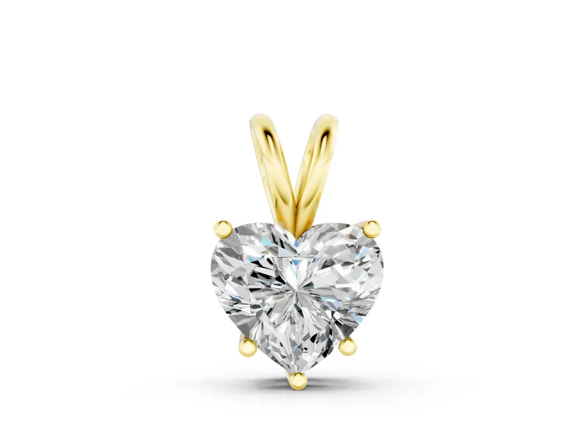Heart Diamond Solitaire Pendant Set in Yellow gold with Four-Prong Setting