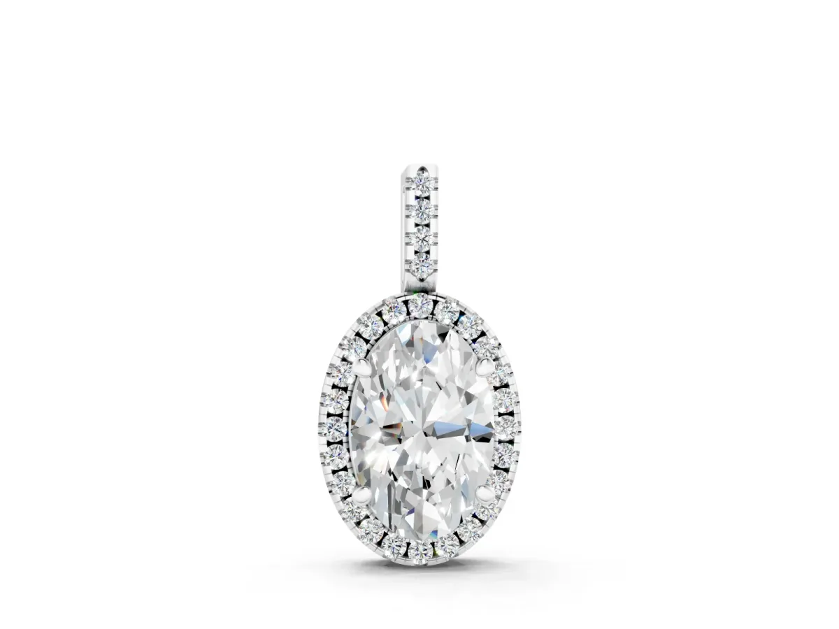Oval Halo Diamond Pendant Set in White gold with Prong-Set Center