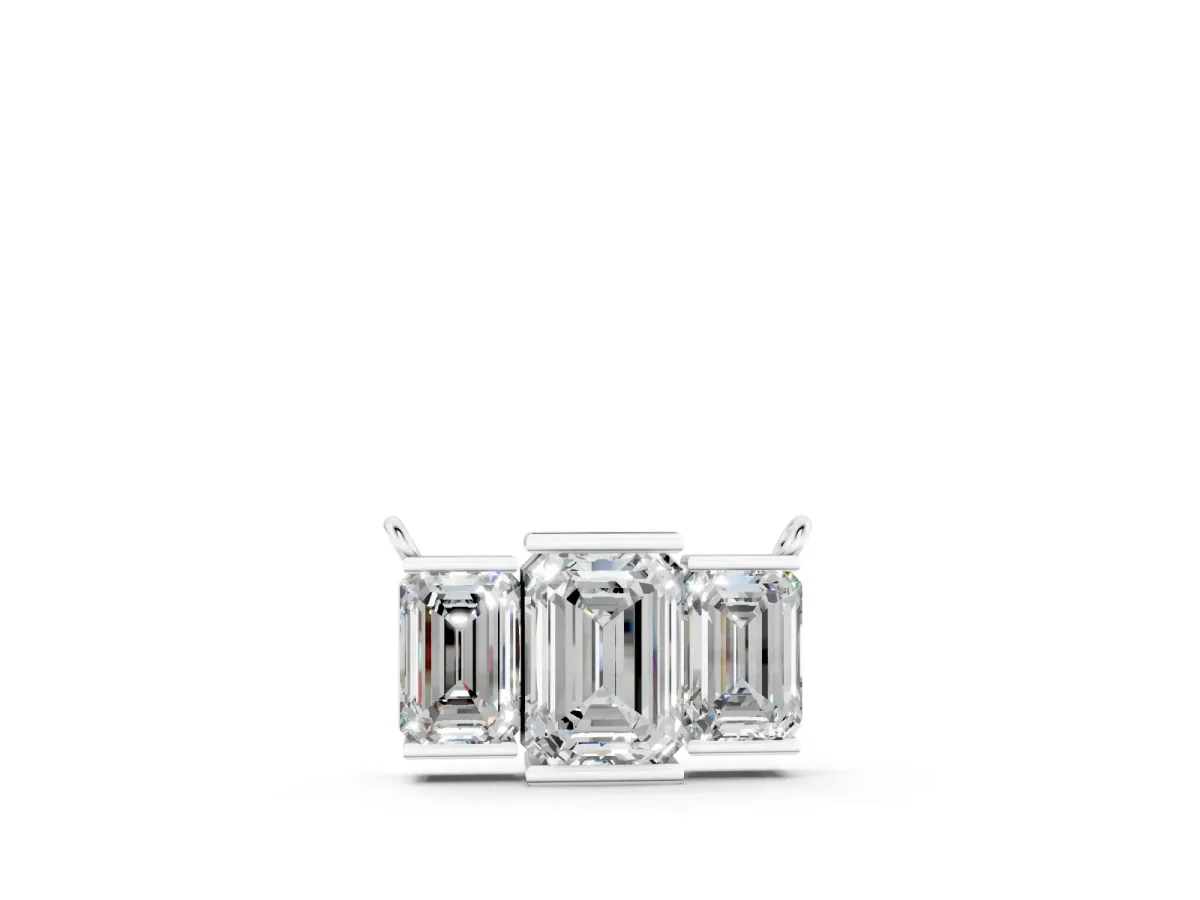 Emerald Cut Three-Stone Bar Pendant Set in White gold with Bar Prong Setting