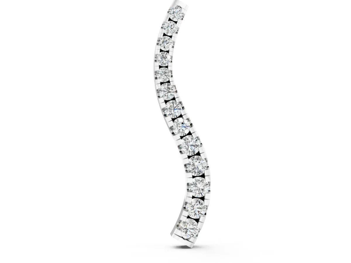 Curved Diamond Pendant Set in Silver with Prong-Set Round Stones
