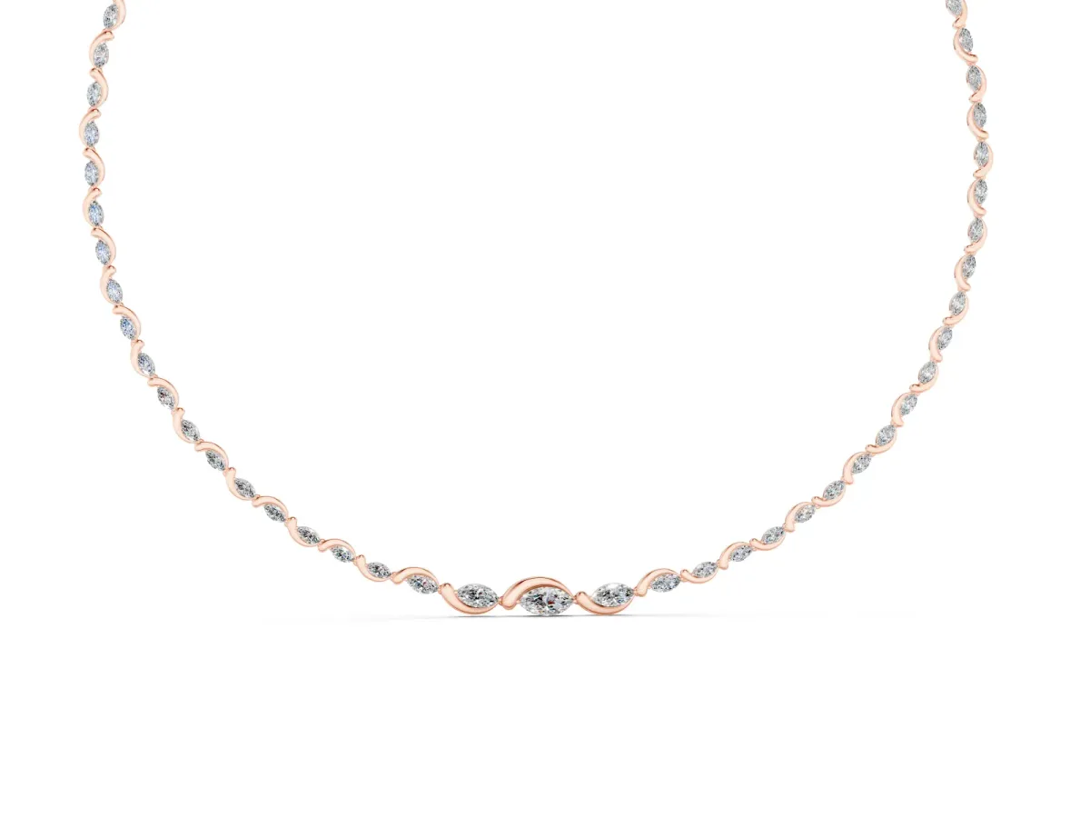 Marquise Diamond Riviera Necklace Set in Rose gold with Flowing Stone Pattern