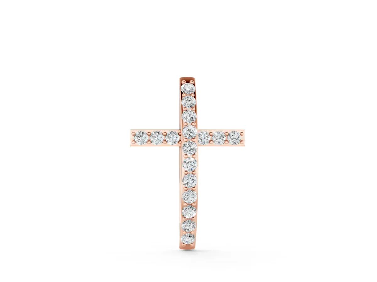 Pavé Round Diamond Cross Pendant Set in Rose gold with Classic Straight Arms