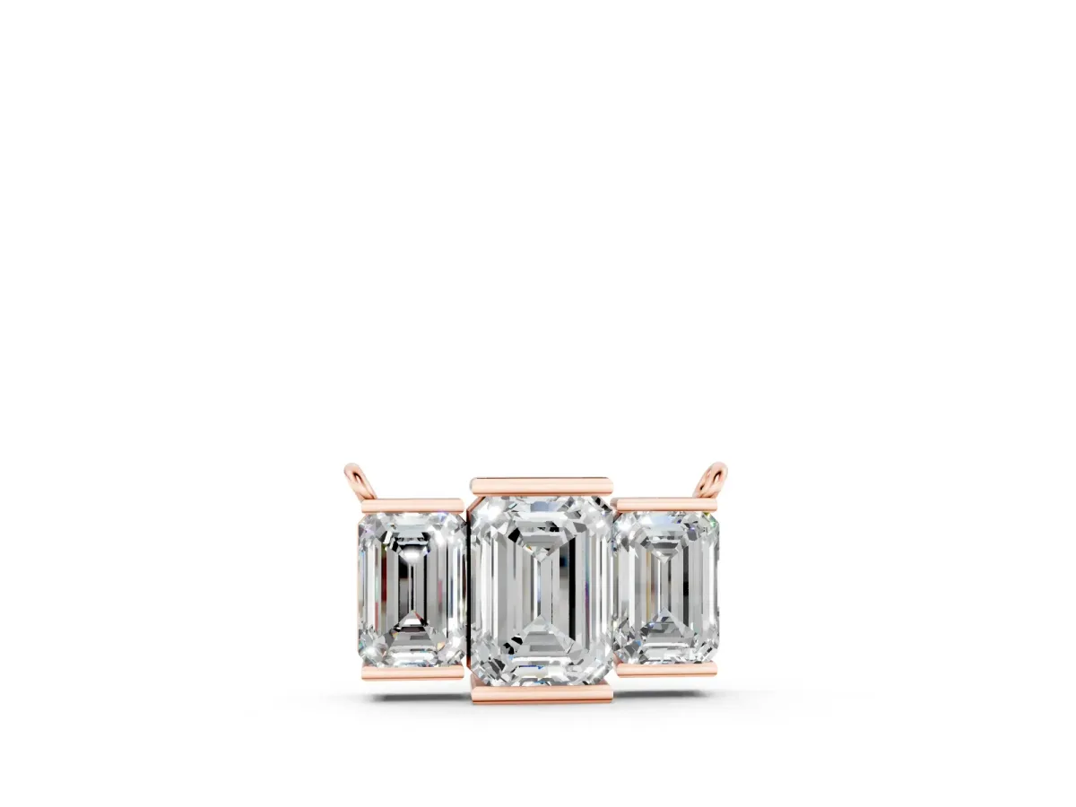Emerald Cut Three-Stone Bar Pendant Set in Rose gold with Bar Prong Setting