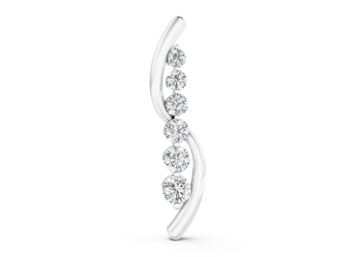 Round Diamond Curved Pendant Set in White gold with Prong-Set Linear Row