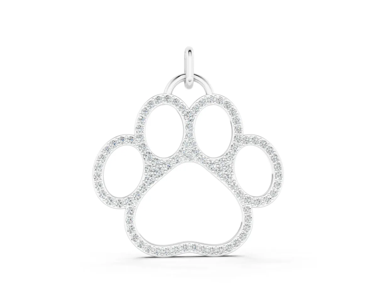 Pavé Round Diamond Paw Pendant Set in White gold with Prong Setting