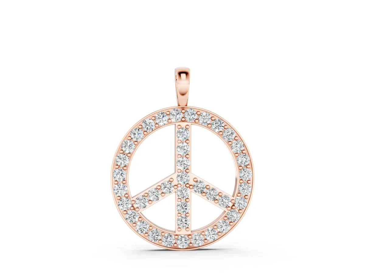 Round Brilliant Pavé-Set Diamond Peace Pendant Set in Rose gold with Prong Setting