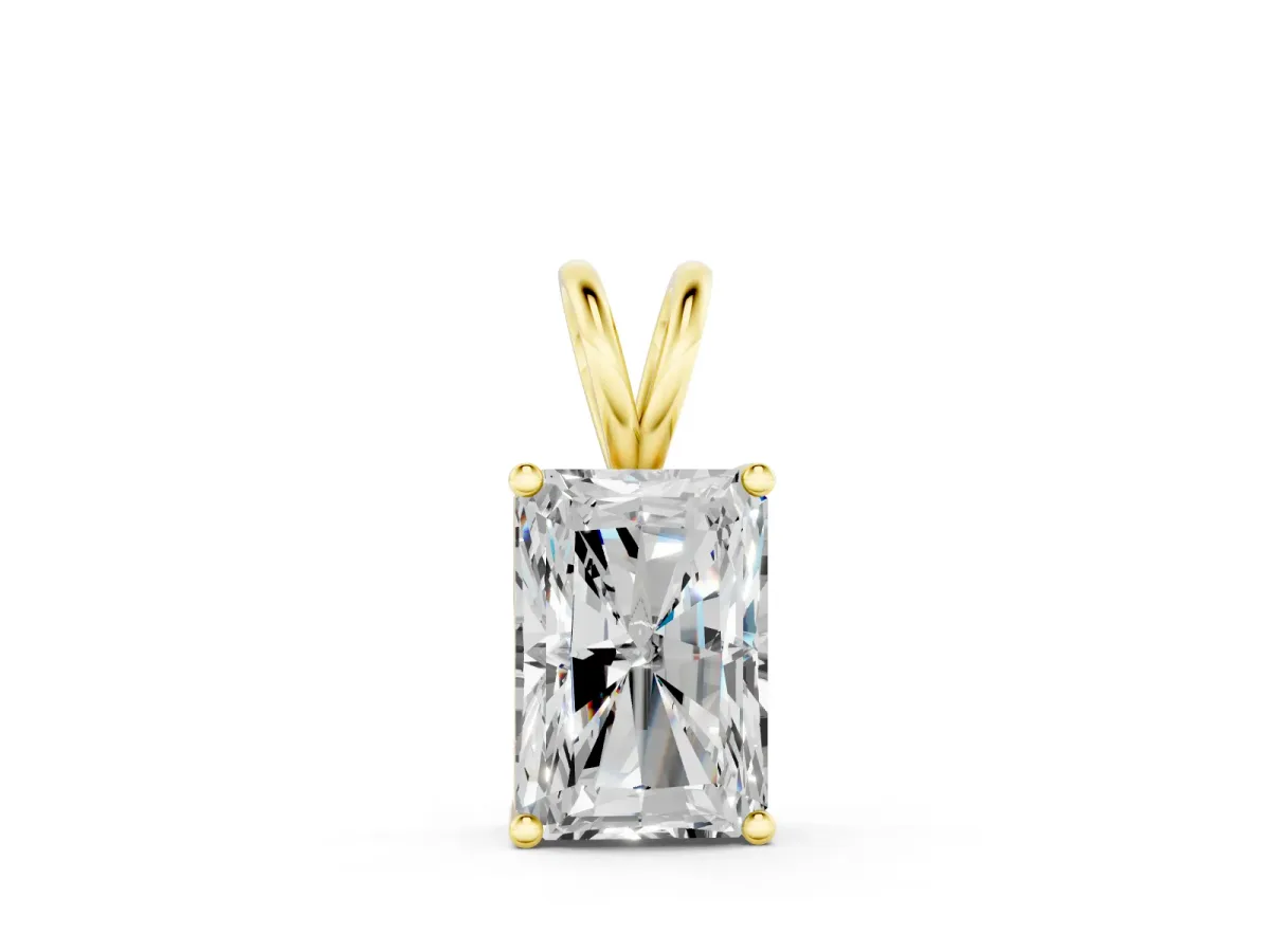 Radiant Diamond Solitaire Pendant Set in Yellow gold with Four-Prong Setting