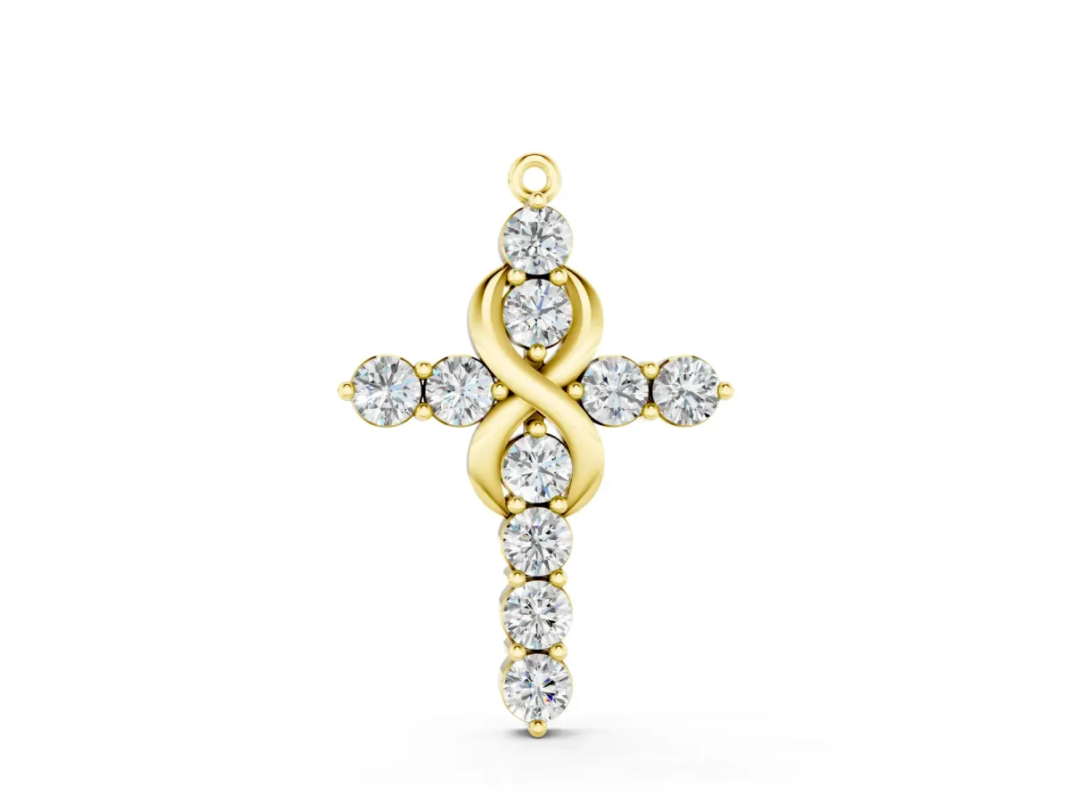 Round Diamond Infinity Cross Pendant Set in Yellow gold with Prong Setting