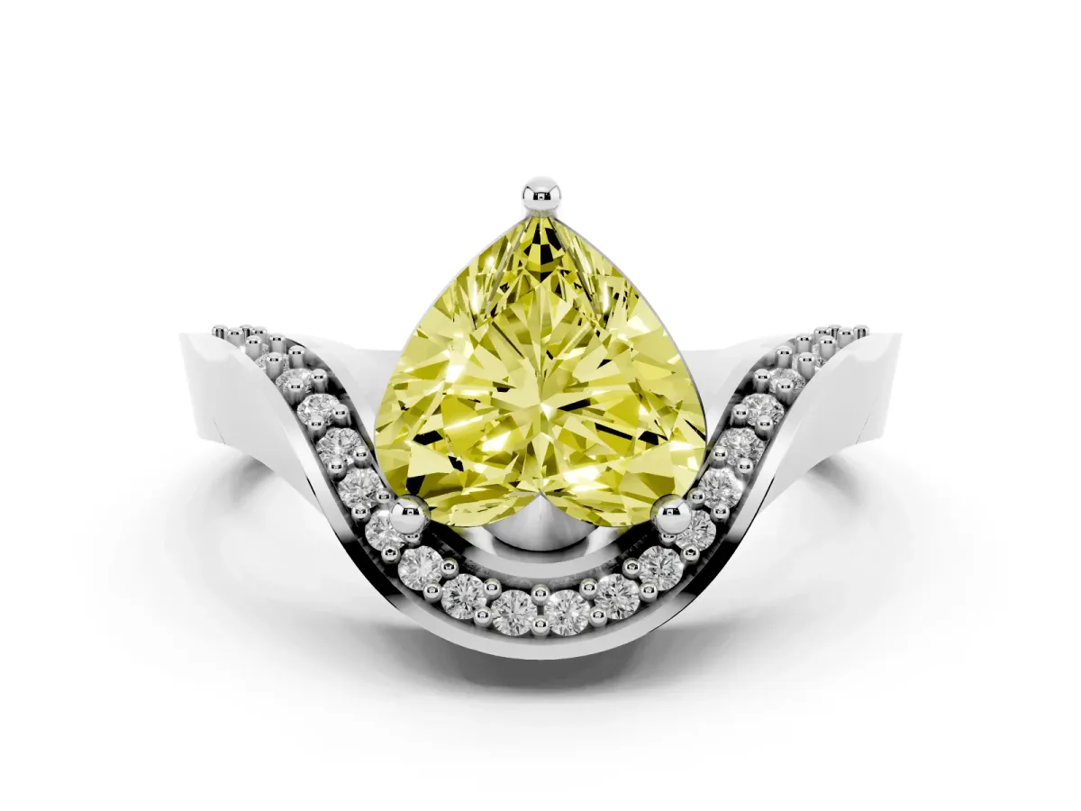 Fancy Yellow Heart Cut Diamond Solitaire Engagement Ring Set in Silver with Pavé Shoulders