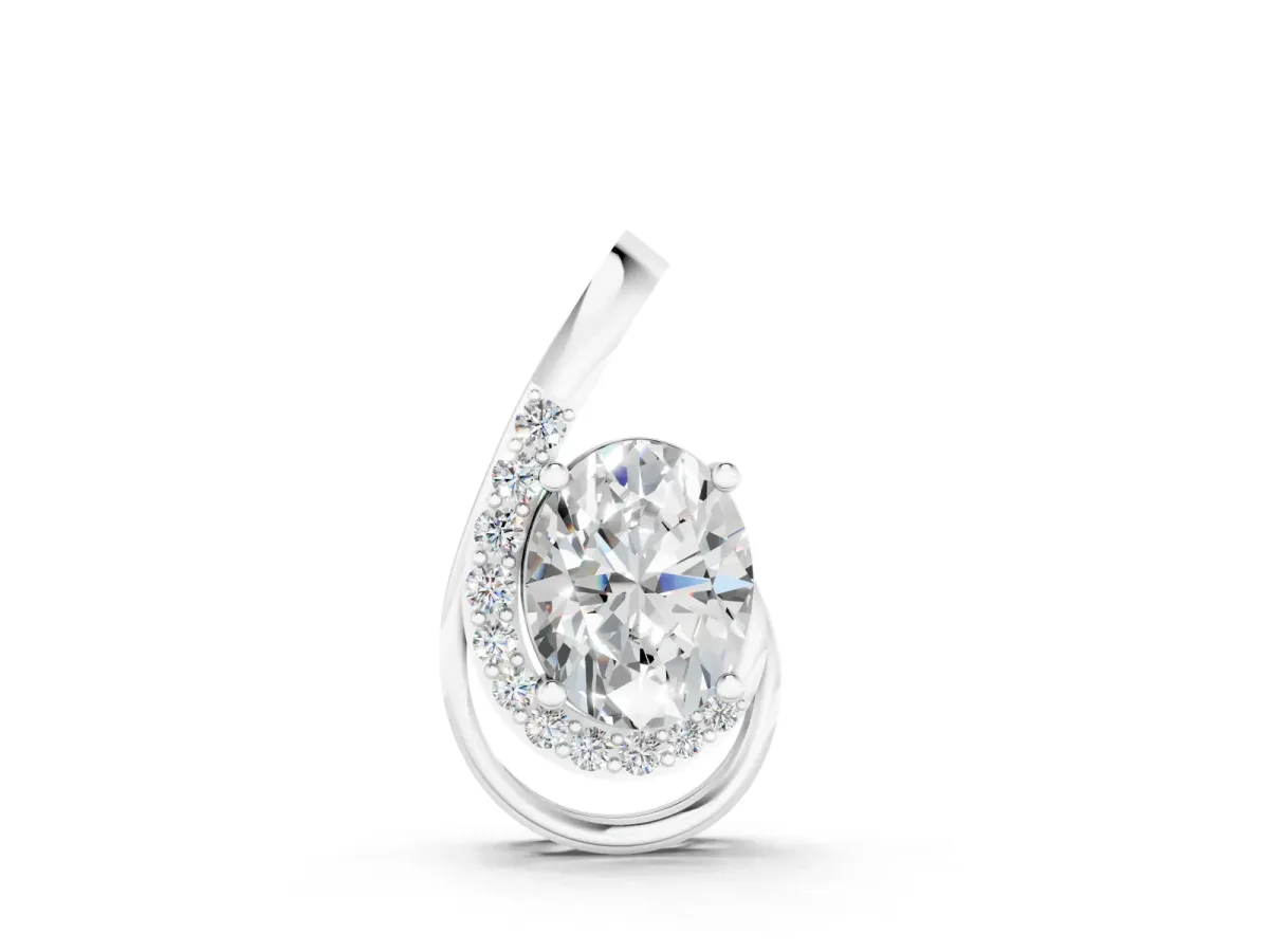 Round Diamond Swirl Pendant Set in Silver with Prong-Set Center and Polished Wrap