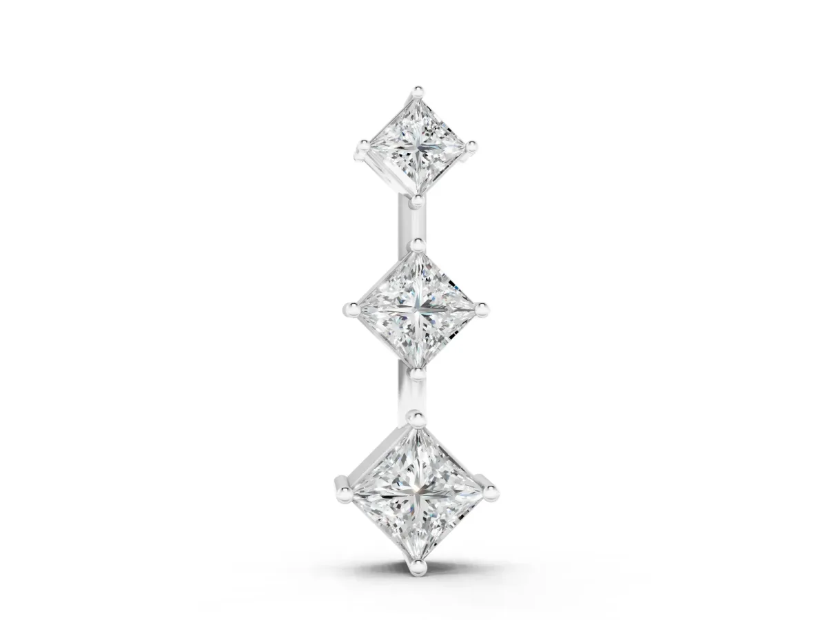 Three-Stone Princess Cut Diamond Pendant Set in White gold with Four-Prong Setting