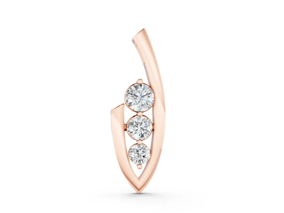 Three-Stone Round Diamond Pendant Set in Rose gold with Curved Metal Frame
