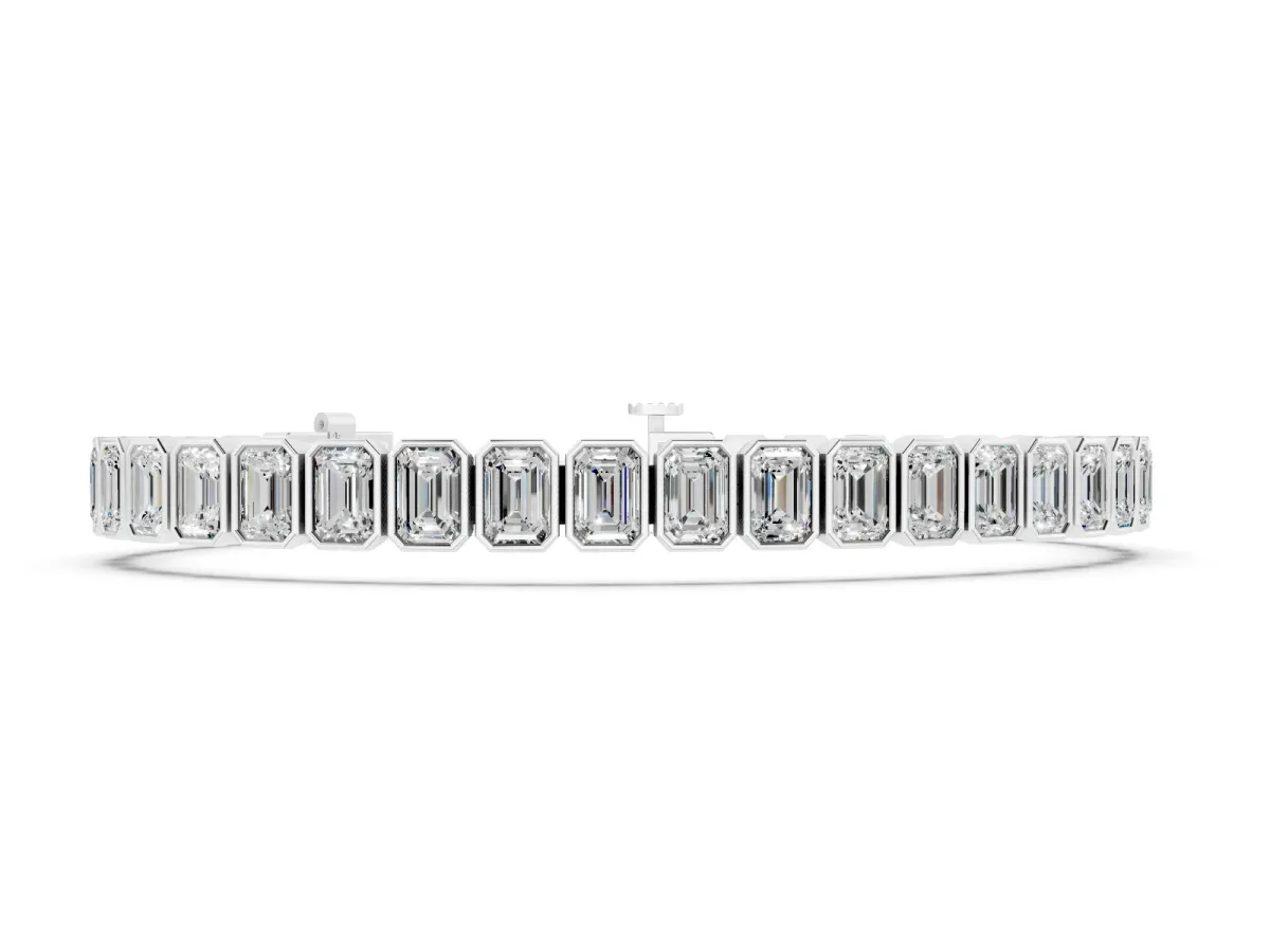 Emerald Cut Diamond Tennis Bracelet Set in White gold with Bezel Setting