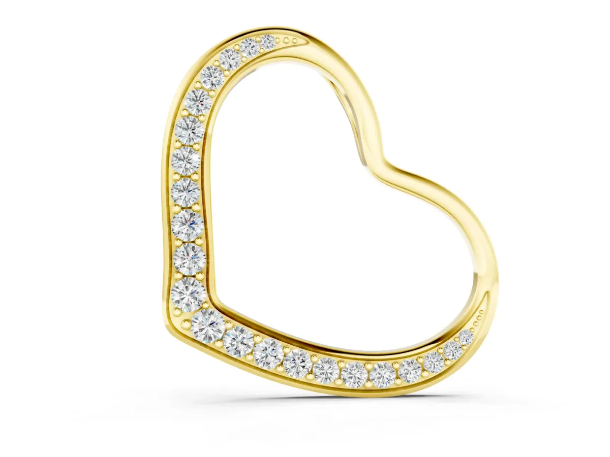 Pavé Round Diamond Open Heart Pendant Set in Yellow gold with Curved Outline