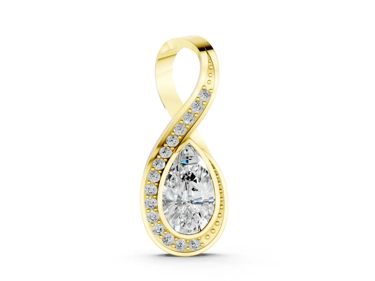 Pavé Pear Pendant Set in Yellow gold with Prong Setting and Infinity Loop