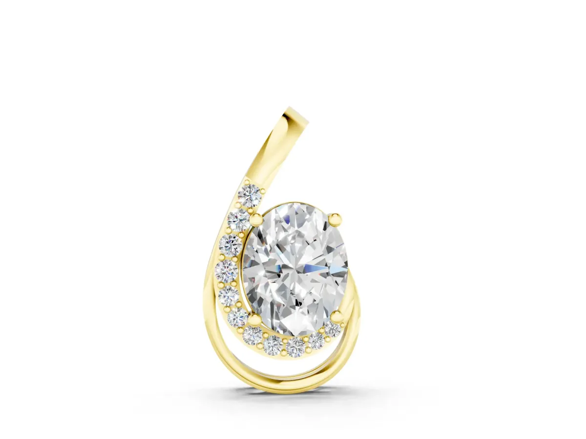 Round Diamond Swirl Pendant Set in Yellow gold with Prong-Set Center and Polished Wrap