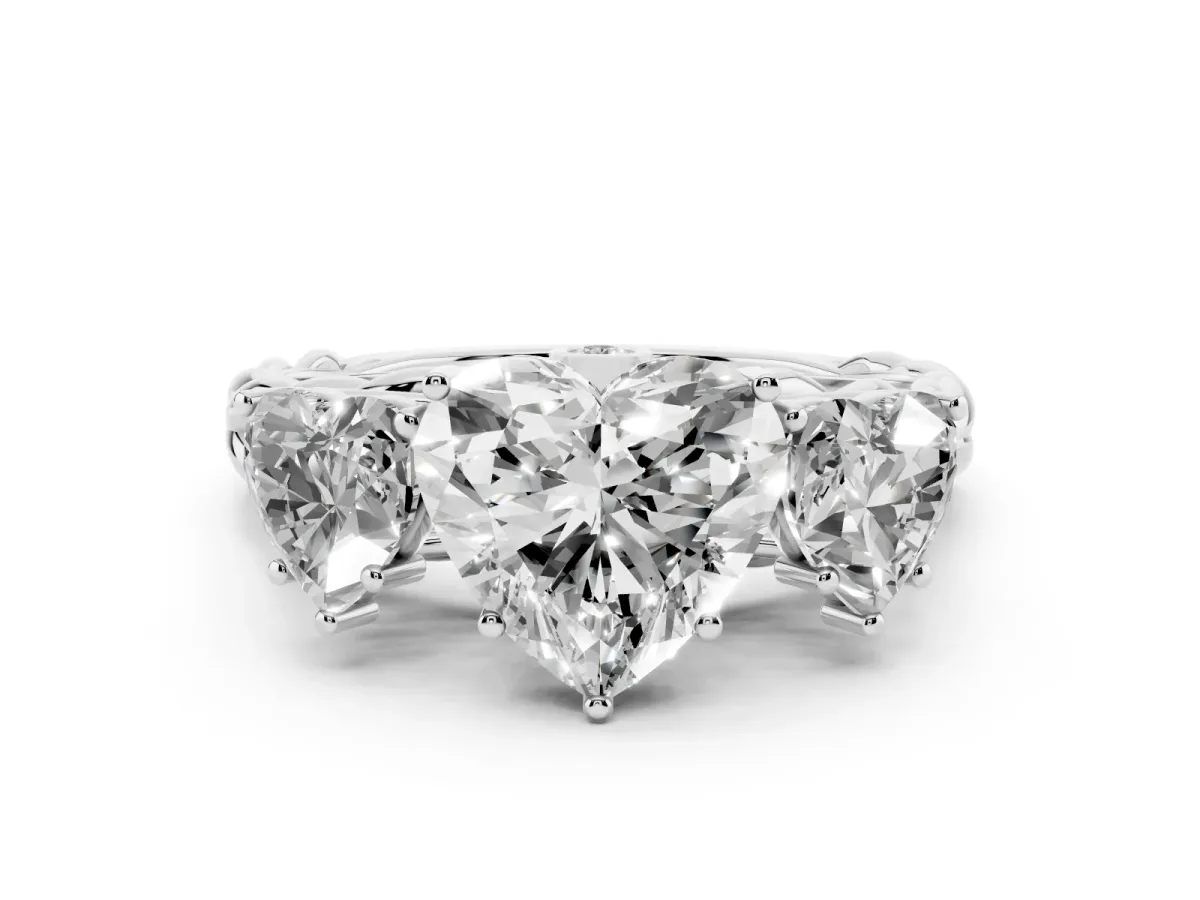Heart Cut Diamond Three-Stone Ring Set in Silver with Braided Band