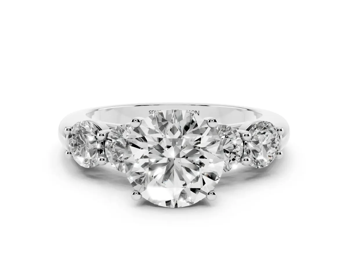 Round Cut Diamond Five-Stone Prong Set Ring Set in Silver with Classic Band