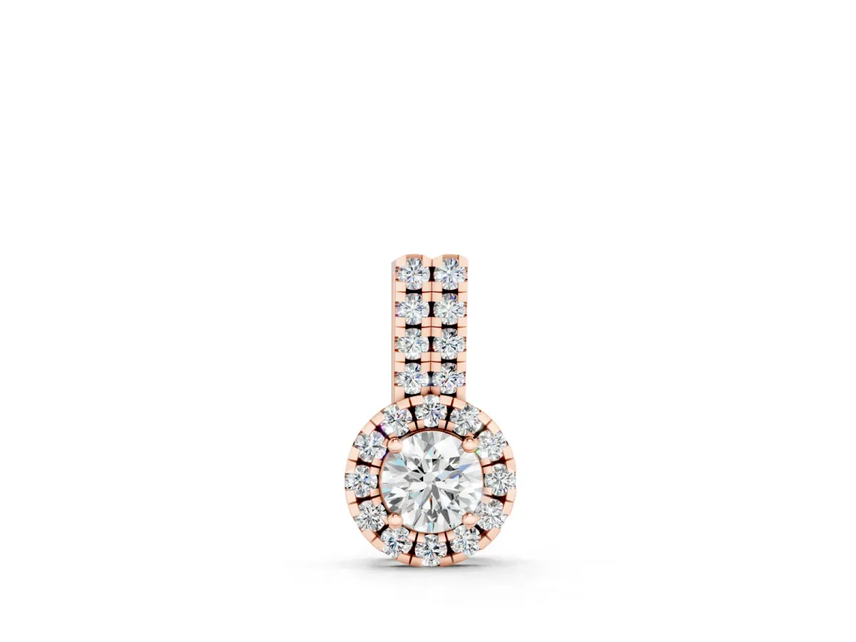 Round Halo Diamond Pendant Set in Rose gold with Double Prong Center