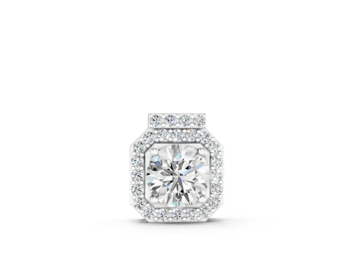 Round Diamond Halo Pendant Set in White gold with Prong-Set Center and Halo