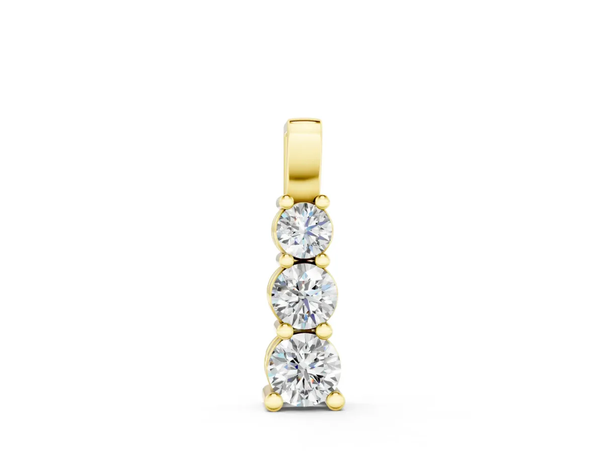 Round Diamond Vertical Pendant Set in Yellow gold with Stacked Prong-Set Stones