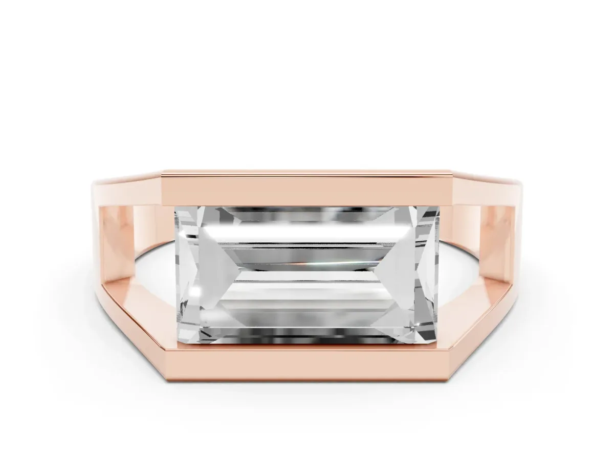 Baguette Diamond Geometric Solitaire Ring Set in Rose gold with Open Sides