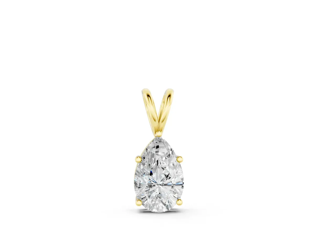 Pear Cut Solitaire Pendant Set in Yellow gold with Three-Prong Setting