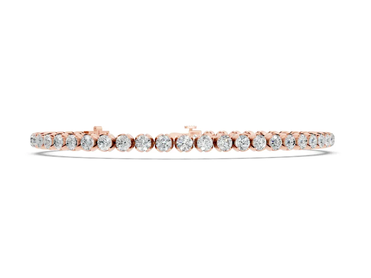 Round Cut Diamond Tennis Bracelet Set in Rose gold with Claw Prong Setting