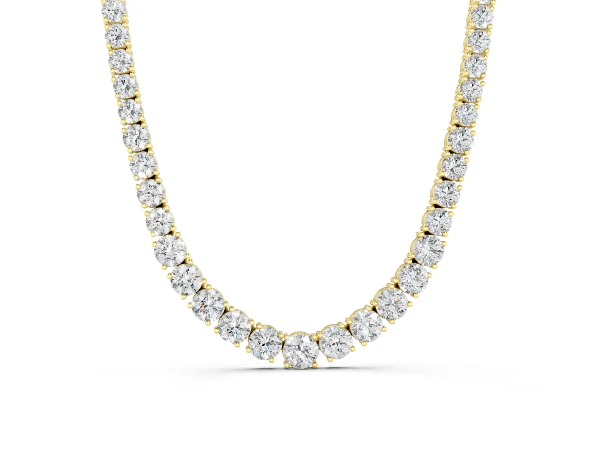 Round Diamond Tennis Necklace Set in Yellow gold with Prong Setting