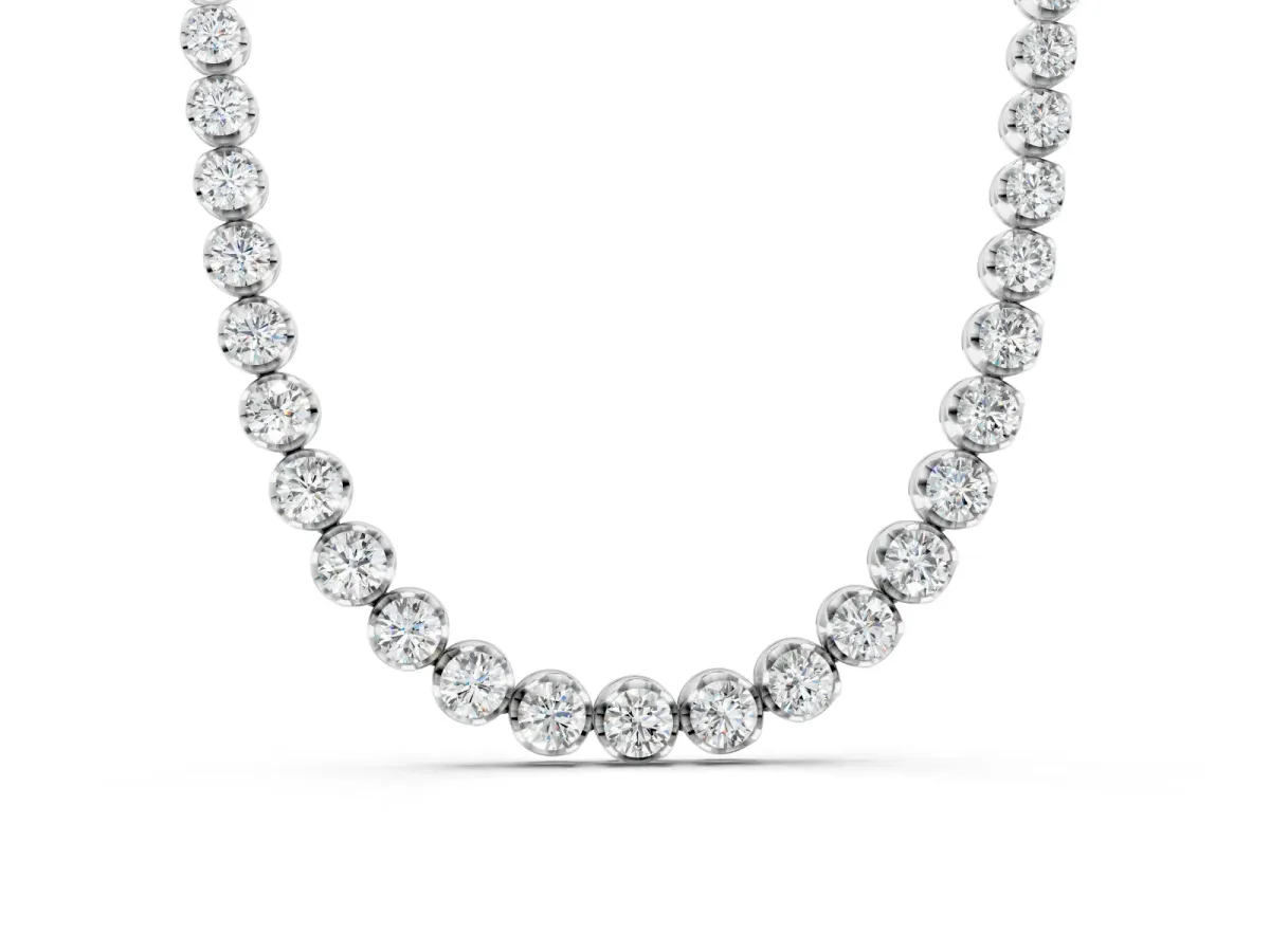 Round Brilliant Diamond Tennis Necklace Set in Silver with Prong-Set Line