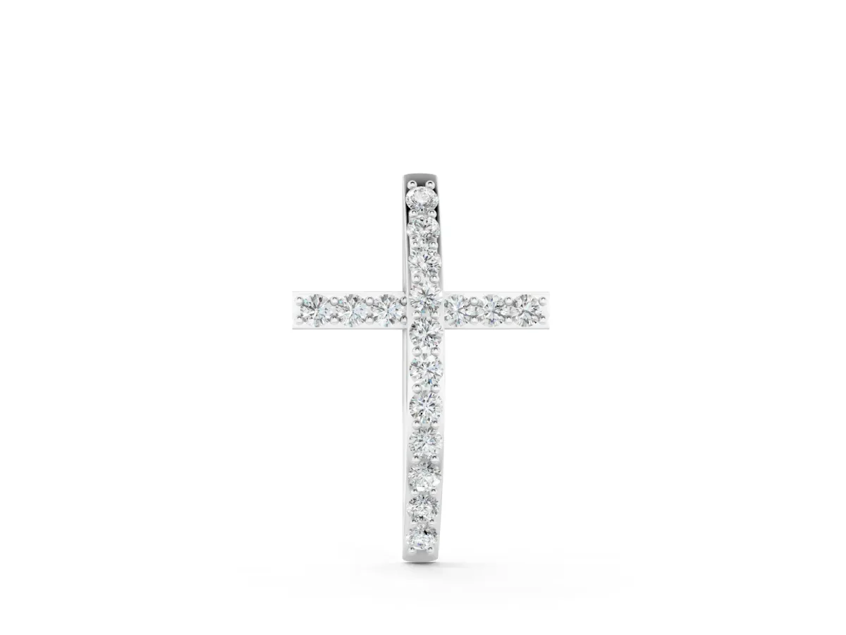 Pavé Round Diamond Cross Pendant Set in Silver with Classic Straight Arms
