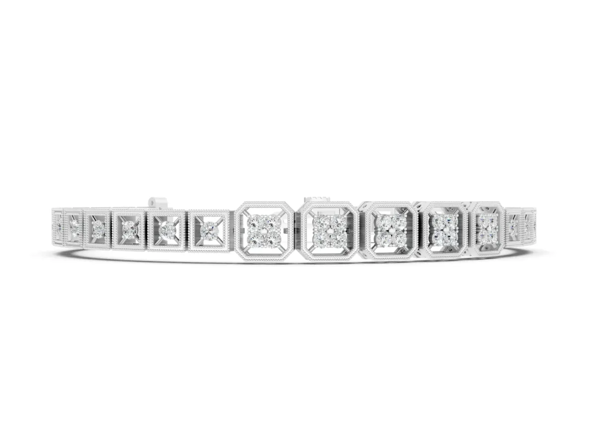 Round Diamond Tennis Bracelet Set in Silver with Milgrain Bezel Setting