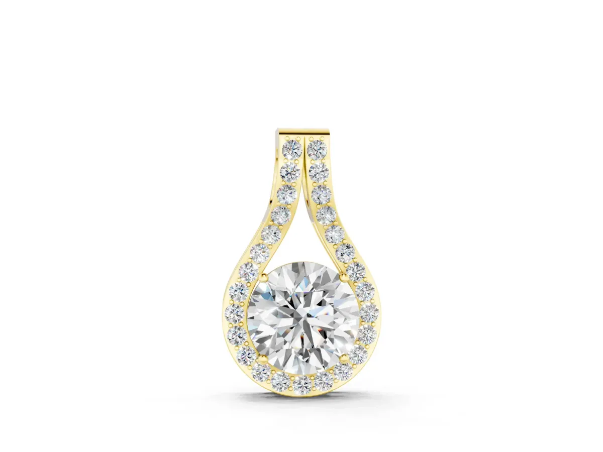Round Halo Pendant Set in Yellow gold with Prong-Set Diamond Center