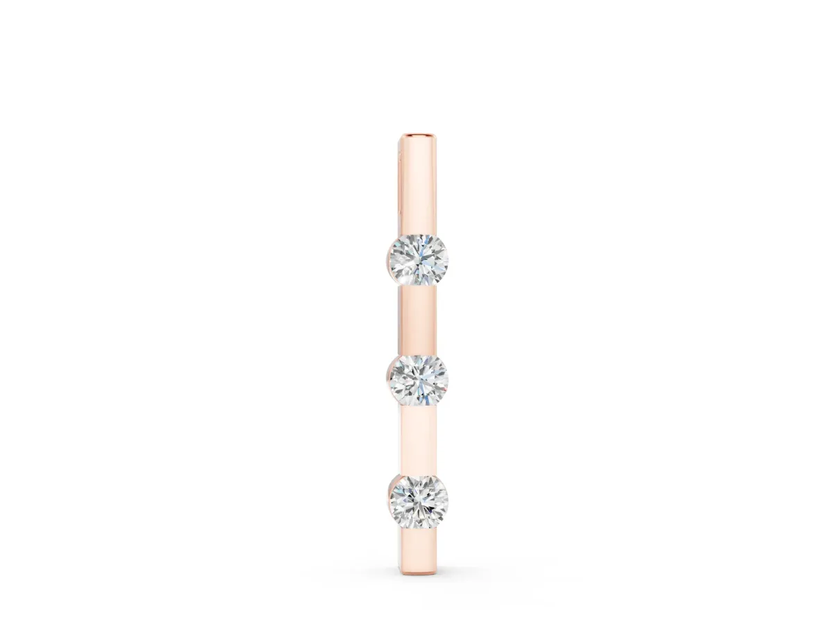 Three-Stone Round Diamond Bar Pendant Set in Rose gold with Channel Setting
