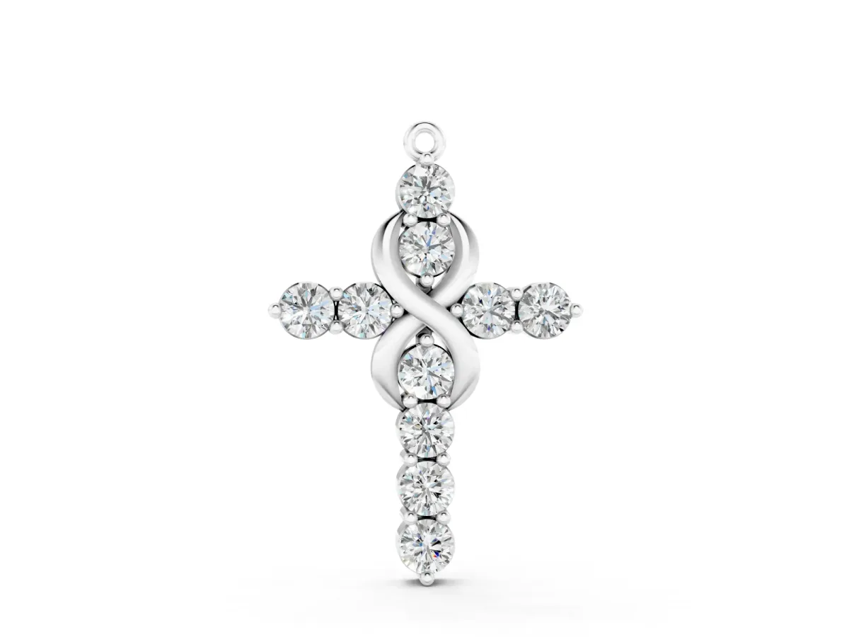 Round Diamond Infinity Cross Pendant Set in Silver with Prong Setting