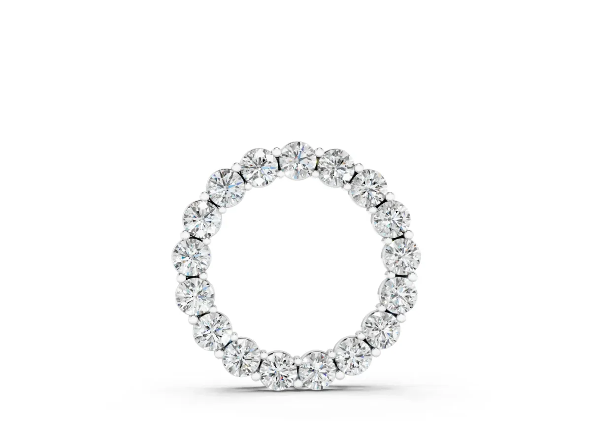 Round Diamond Circle Pendant Set in Silver with Prong-Set Stone Ring