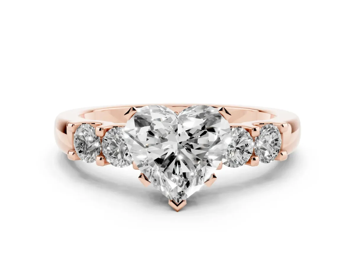 Heart Cut Diamond Five-Stone Prong Set Engagement Ring Set in Rose gold with Channel Band