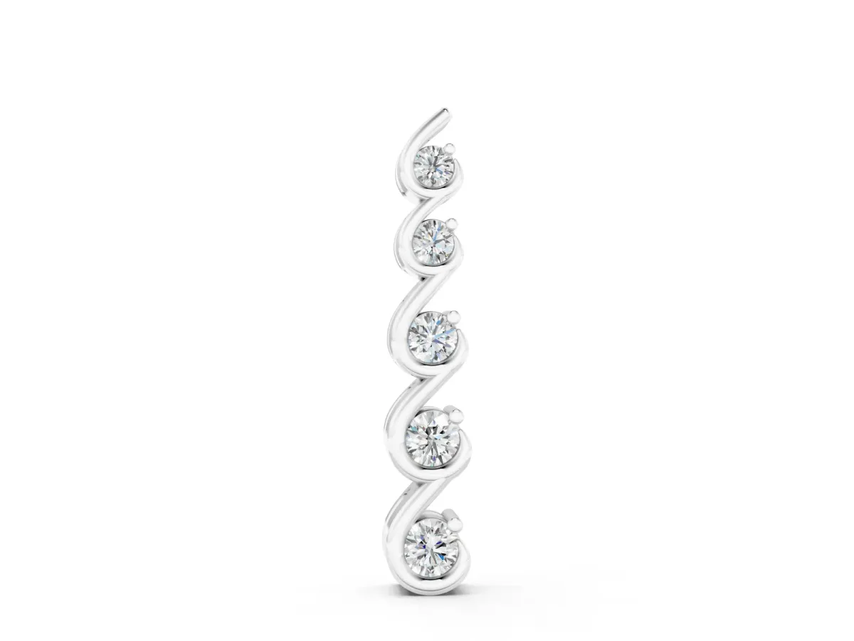 Round Diamond S-Curve Pendant Set in Silver with Five Prong-Set Stones