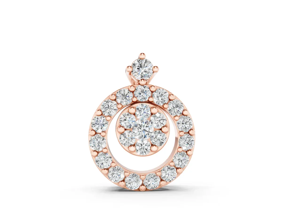 Round Halo Pavé Diamond Pendant Set in Rose gold with Four-Prong Center