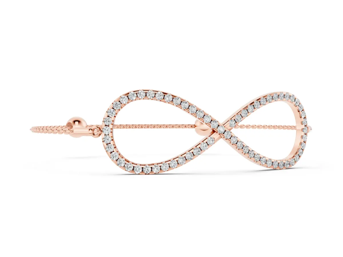 Round Diamond Pavé Infinity Chain Bracelet Set in Rose gold with Bezel Setting