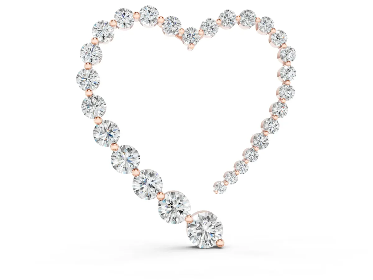 Round Diamond Heart Pendant Set in Rose gold with Prong-Set Outline