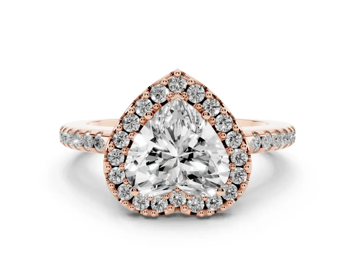 Heart Cut Diamond Pavé Halo Ring Set in Rose gold with Prong Setting