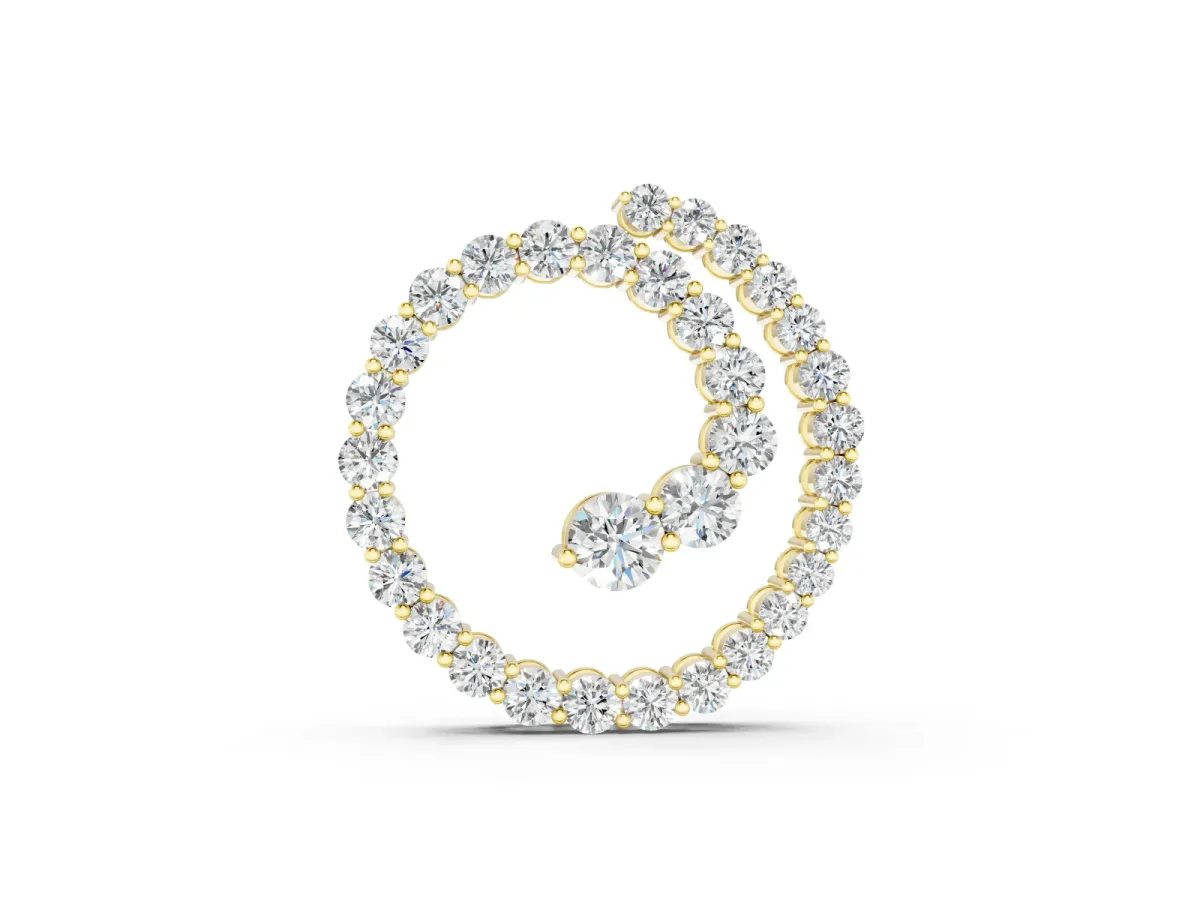 Round Diamond Spiral Pendant Set in Yellow gold with Prong-Set Stones