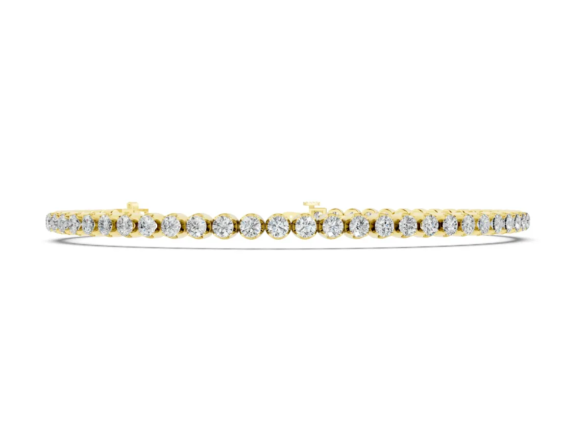 Round Diamond Bezel-Set Tennis Bracelet Set in Yellow gold