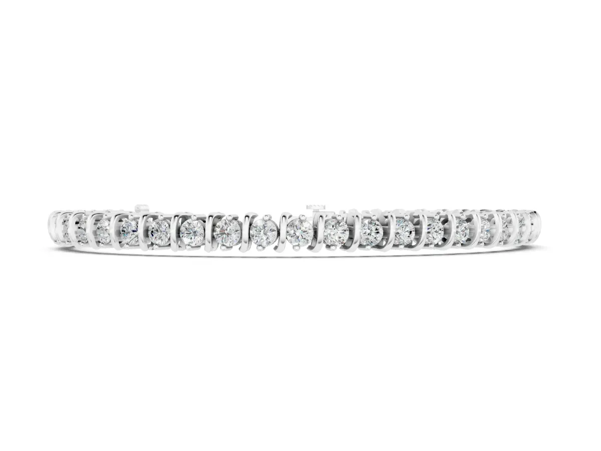 Round Diamond Spiral Tennis Bracelet Set in White gold with Prong Setting