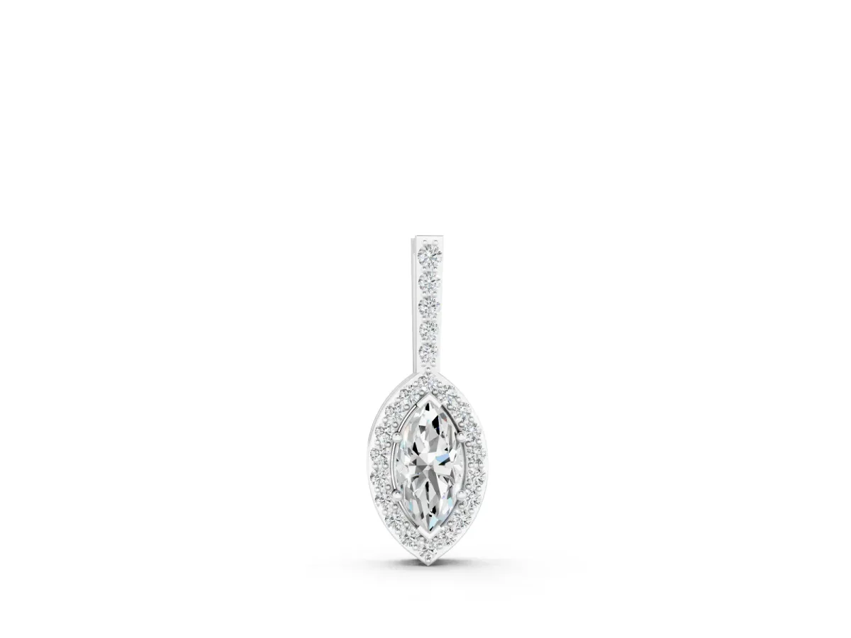 Marquise Diamond Halo Pendant Set in Silver with Pavé Frame
