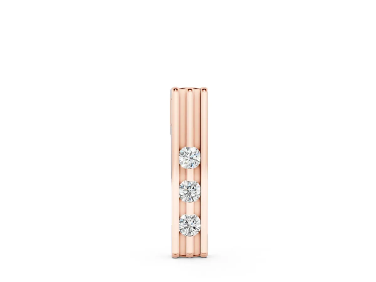 Three-Stone Round Diamond Channel Set Pendant Set in Rose gold with Polished Framework