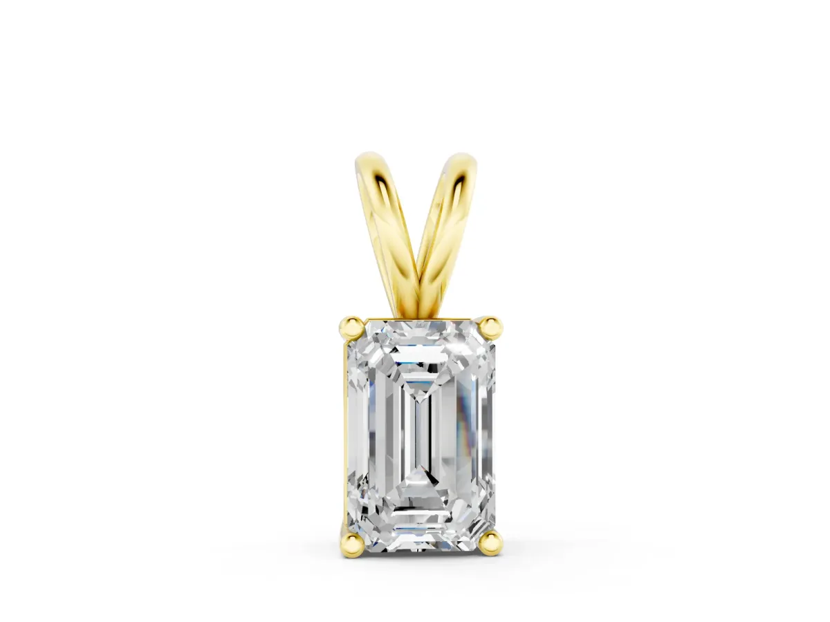 Emerald Cut Solitaire Pendant Set in Yellow gold with Four-Prong Setting
