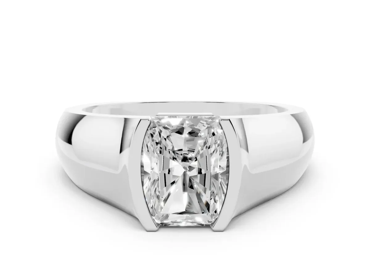Radiant Cut Diamond Bezel Solitaire Ring Set in Platinum with Wide Band